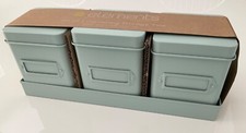Dunelm 3x green metal storage tins with lids and tray. White Company style. New