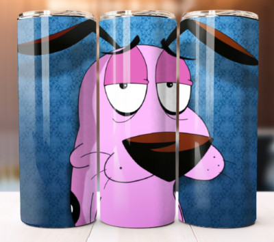 Courage The Cowardly Dog Tumbler 20oz Skinny Cup Mug Lid w/ Straw
