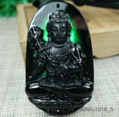 Special offer  Certified Black Green 100%Natural A jadeite Jade GuanYin 墨翠 观音