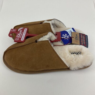 Dluxe by Dearfoams Brown Memory Foam Genuine Shearling 