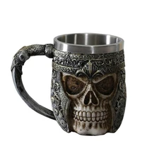 OTARTU 13oz Skull Coffee Mug Viking Skull Beer Mugs Stainless Steel Liner Gift