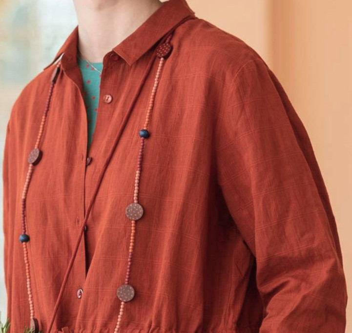 RRP £104 GUDRUN SJODEN M/12-14 UK RUST Woven Cotton/Linen Buttoned Coat Dress image 9