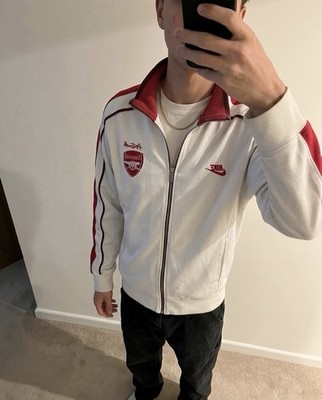 Vintage Nike x Arsenal FC Sportswear Herren Jacke L Weiß/Rot mit Reißverschluss