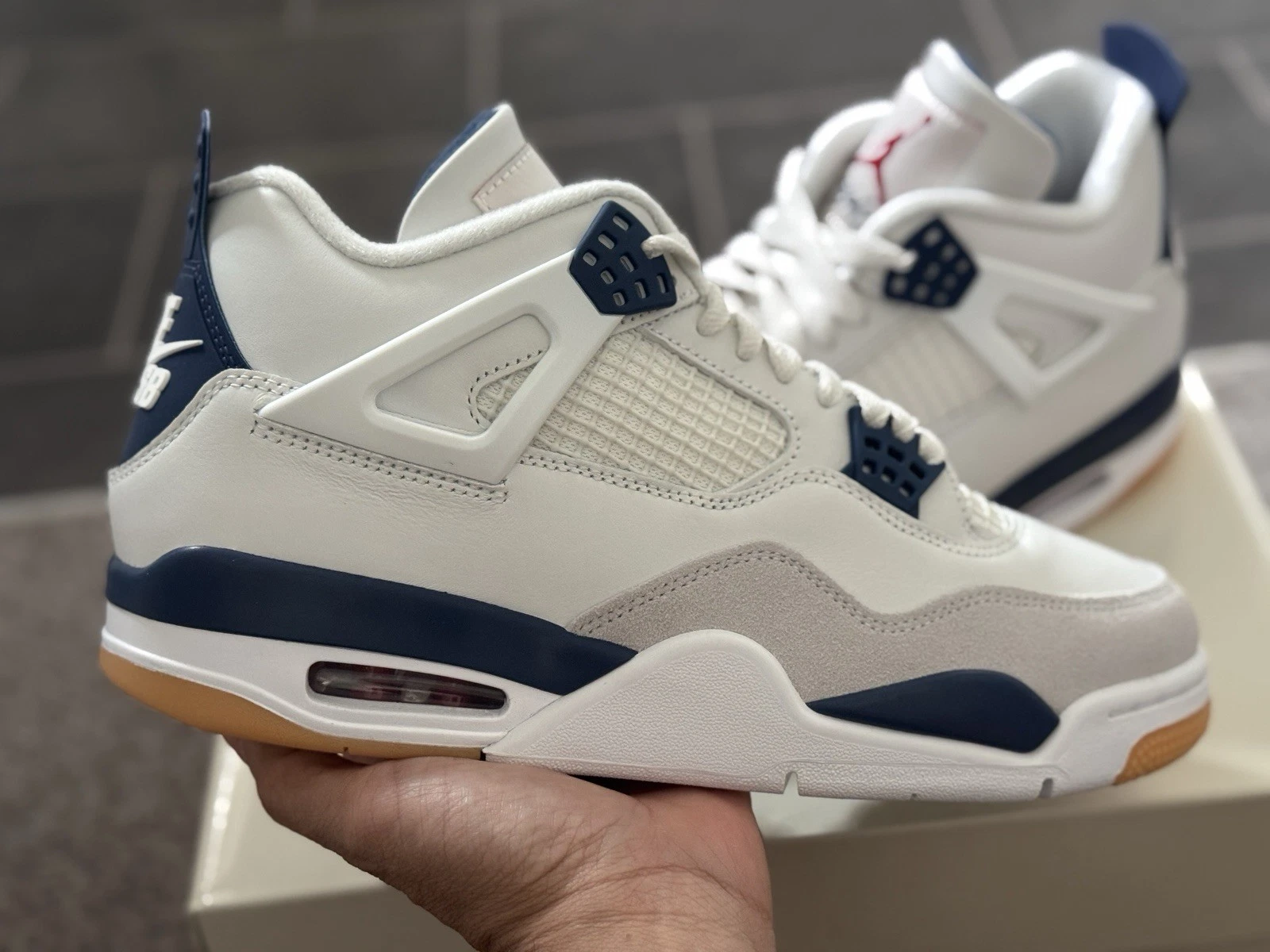 NIKE SB x AIR JORDAN 4 RETRO SP BIANCO NAVY SCARPE DA GINNASTICA MARCA UK 8 US 9