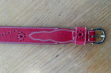 Vintage Red Leather Top Stitching Belt w/Cut Outs Waist Belt