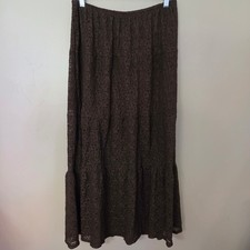 Witchy Brown Floral Lace Tiered Maxi Skirt L Whimsigoth Boho Hippie Fairy Grunge