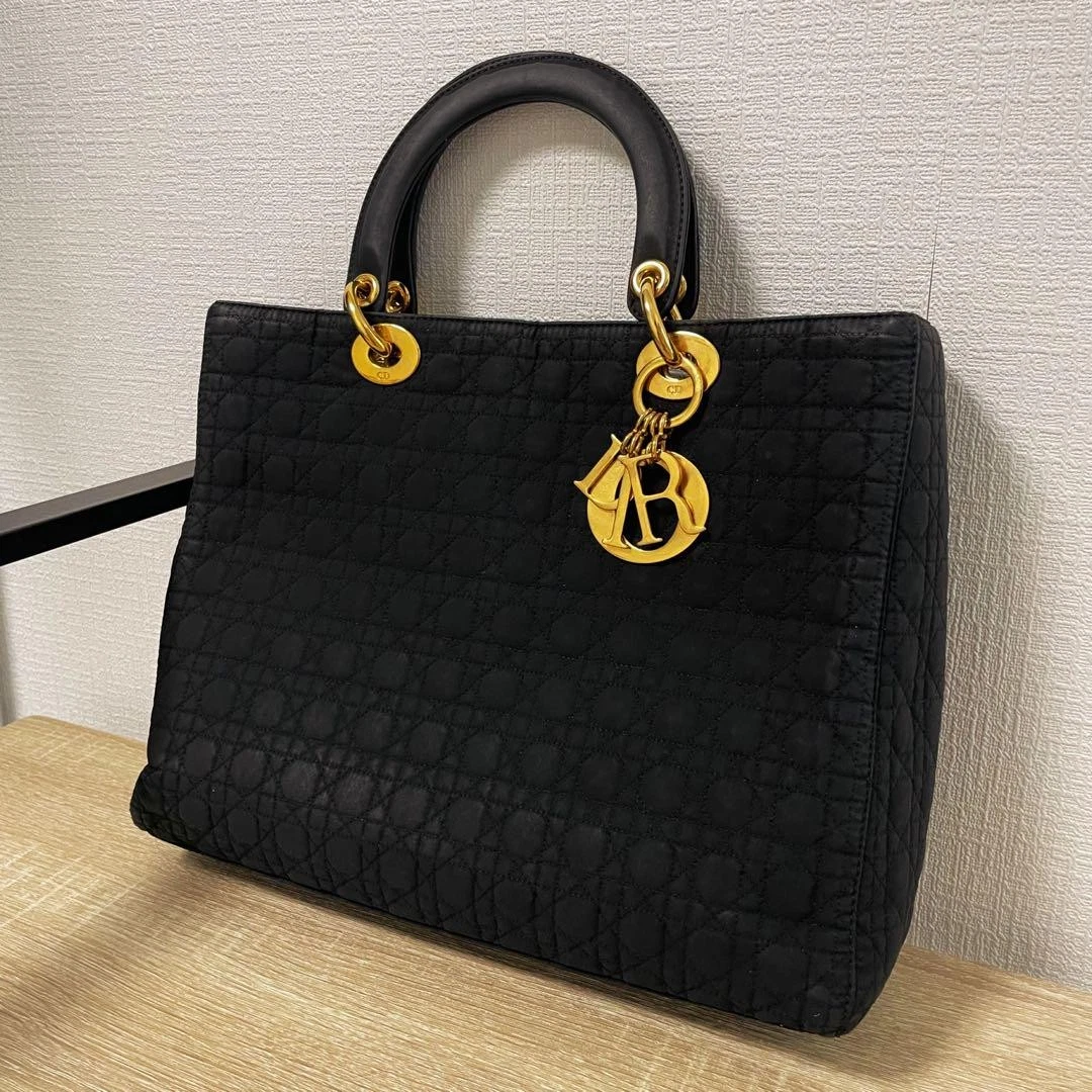 CHRITIAN DIOR Lady Dior sac fourre tout cannage sac à main matelassé nylon noir 6