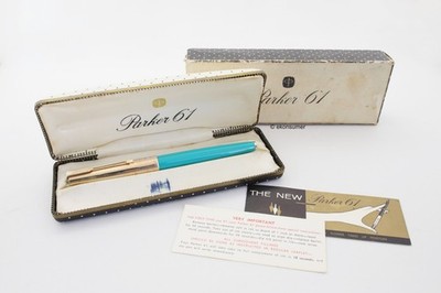 Parker 61 Türkis Walzgold 14C M Goldfeder Füllfederhalter Kapillarfüller England