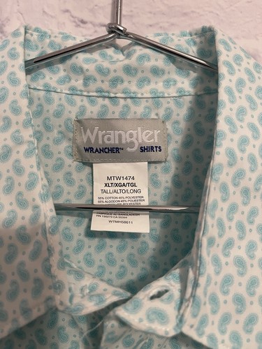 WRANGLER WRANCHER TSC Men's Shirt Size XLT Snap Pearl Paisley Turquoise - Picture 4 of 9