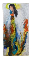 Angel in Gold Light Being Painting Canvas Magnet Original Art by Rain Crow