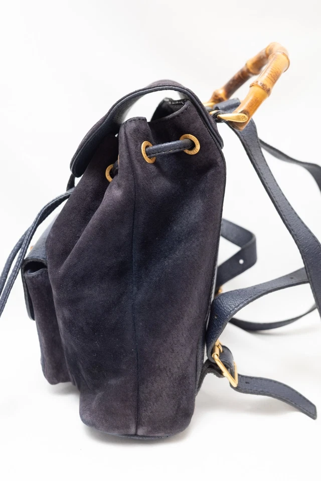 Рюкзак Gucci бамбуковый замшевый кожаный темно-синий подлинный из Японии - Изображение 4 из 4