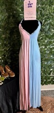 Women’s S Pink/Blue Colorblock V-Neck Sleeveless Lace Trim Long Maxi Dress