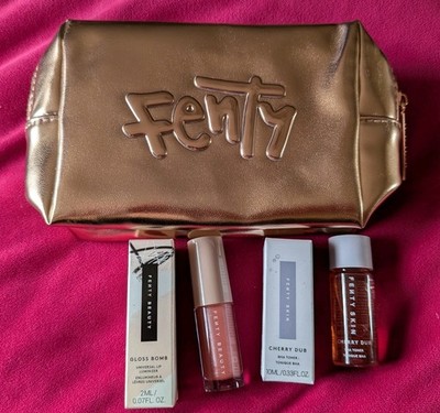 Fenty Beauty Rihanna Gold Kosmetiktasche Mini Gloss Bomb Lip Fu$$y Cherry Dub Toner