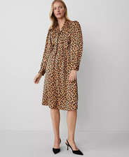 NEW ANN TAYLOR 169 ANIMAL PRINT TIE NECK MIDI DRESS SZ 4