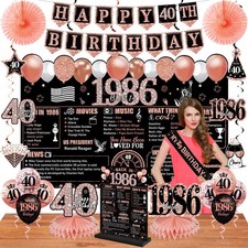 25 PCS 40th Birthday Decorations Women Black Rose Gold Party Supplies Set