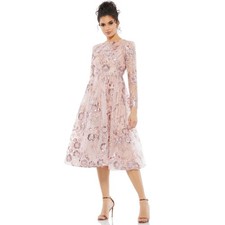 Mac Duggal 67849 Rose Pink Floral Embellished Long Sleeve Dress A Line 10 NEW