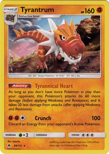 Lightly Played Tyrantrum - 69/131 - Holo Rare Pokemon Forbidden Light