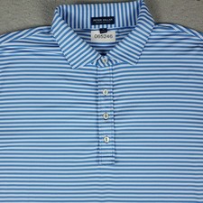 Peter Millar Polo Shirt Mens Size XL Blue Striped Crown Crafted Short Sleeve