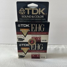 TDK 2 Pack E-HG TC-30 VHS-C Extra High Grade Camcorder Blank Tapes, NEW