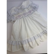Polly Flinders Baby Dress 24 Months White Smocked Floral Ruffle Cottagecore