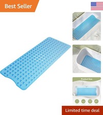 Non-Slip Bath Mat 40x16 Inches with Suction Cups for Elderly Kids - Clear Blue