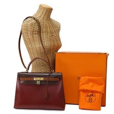 HERMES Kelly 32 Sellier Tricolore Handbag Boxcarf Leather Gold □F 2018 Rouge H
