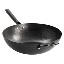 Gibson Home Wok Carbon Steel 13.4"W Black Hammered Heavy Gauge Induction Ready