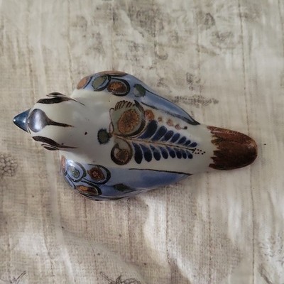 vintage Tonala Mexican folk art bird figurine hand-painted  floral patterns
