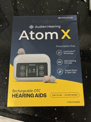 Audien Hearing Atom X Rechargeable OTC Touchscreen Bluetooth Hearing Aids New!