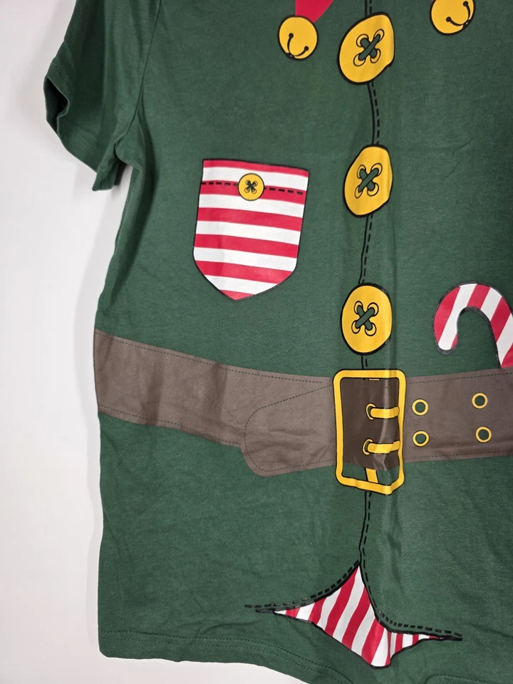 Christmas Top T Shirt Size M Green Elf Printed Xmas Tee Short Sleeve George — 第 3/4 张图片