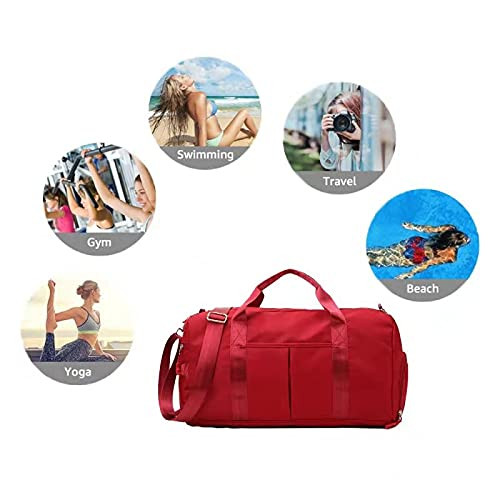 ZUEVI Sports Gym Duffel Bag for Men or Women Waterproof Weekender Travel Red - Picture 4 of 7