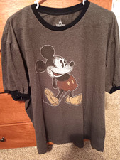 Vintage Disney World Mickey Mouse Ringer Graphic T-Shirt Heather Blue Men  s 2XL