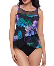 Miraclesuit Flora Aura Mirage Tankini Swim Top Women 16 Underwire Black 142 NWT