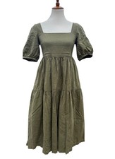 Uniqlo Tiered Dress Green Cottagecore Womens Size Small