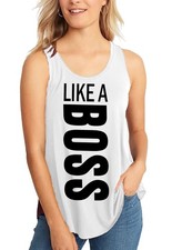 Image of Womens Slogan Print Sleeveless Baggy Curved Hem T-Shirt Jersey Summer Vest Top
