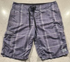 O'Neill Hybrid Board Shorts Mens 34 Purple Plaid Surf Swim Beach Skater