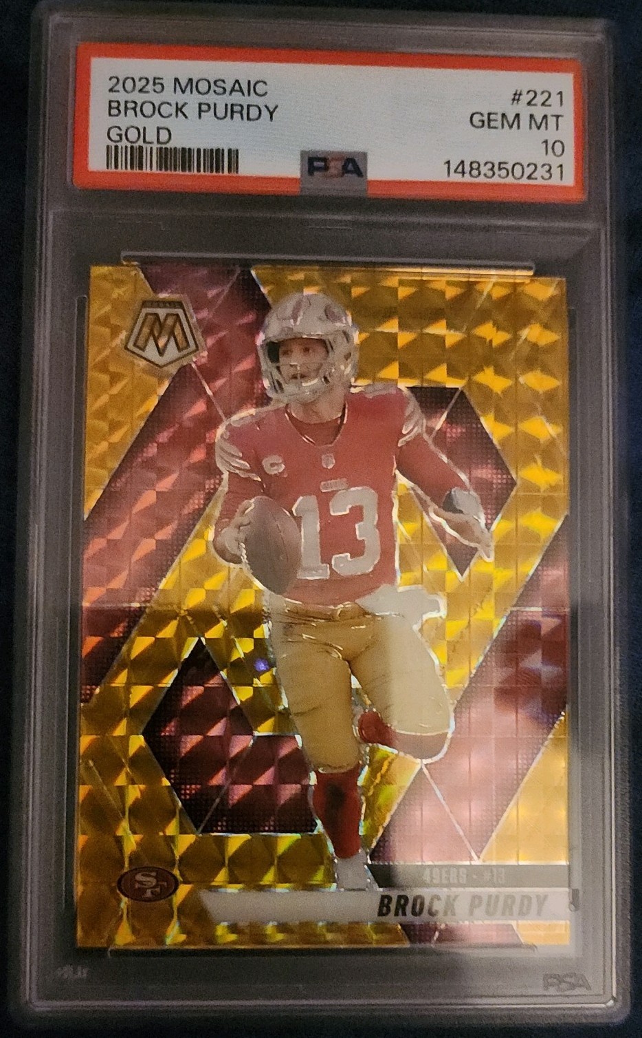 Brock Purdy Gold #/10 - San Francisco 49ers PSA 10 2025 Panini Mosaic Football