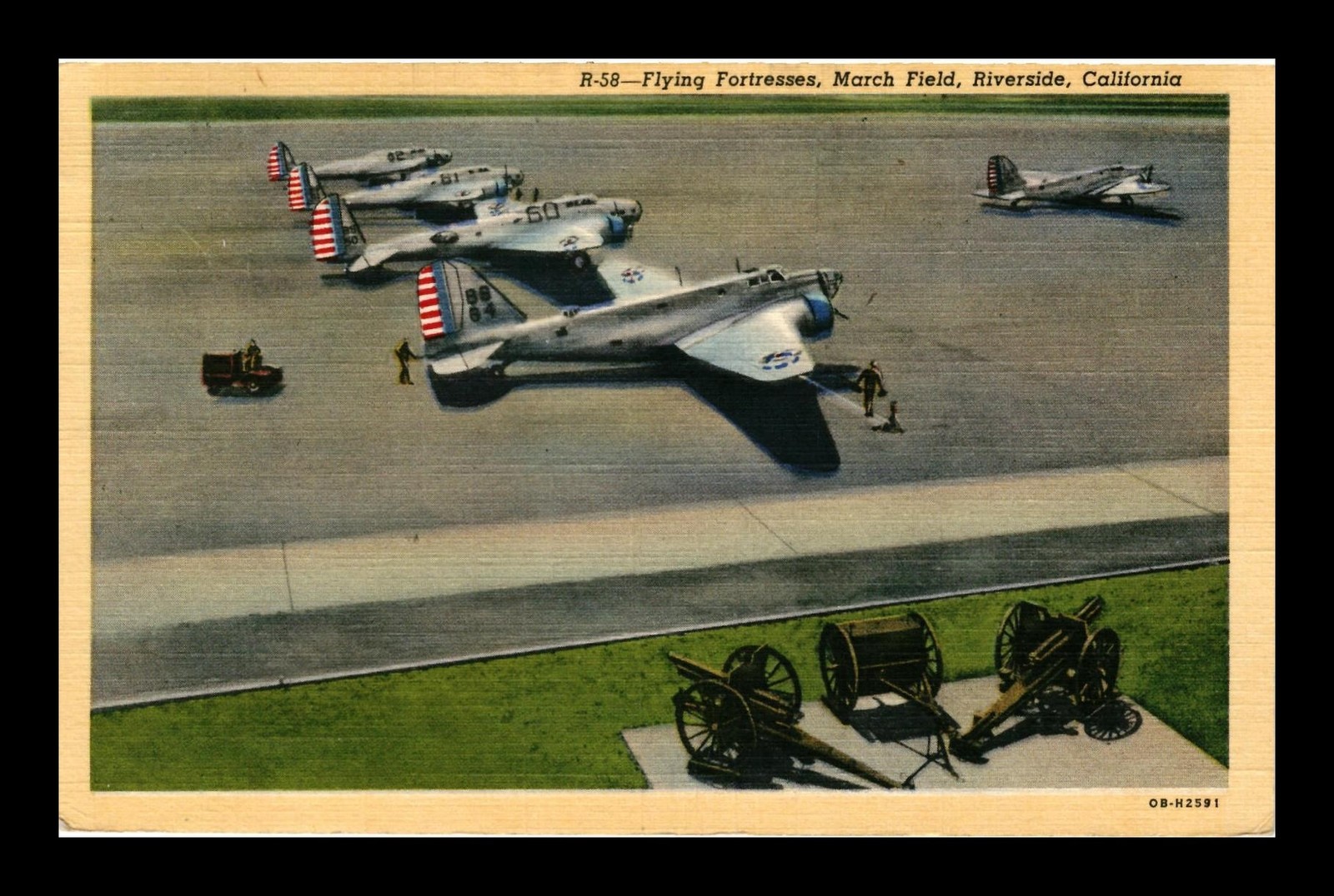 B-17 FLYING FORTRESSES MARCH FIELD RIVERSIDE CALIFORNIA LINEN POSTCARD ...