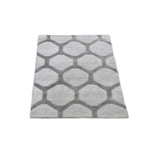 2'x3' Gray Hi-Low Modern Wool and Silk Mat Hand Knotted Oriental Rug R66164