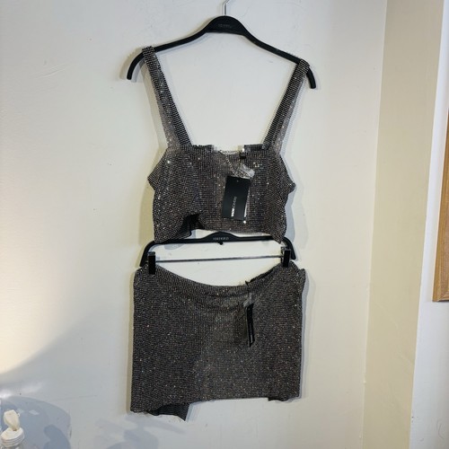 Fashion Nova Chained To My Heart Skirt & Top Rhinestone Set Women’s Size XL NWT - Picture 2 of 13