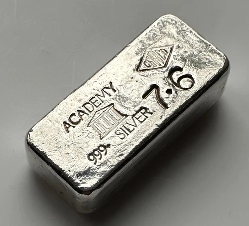 Vintage Academy, Early Production 7.6 Ounce, 999 Fine Silver, Old Pour Bar-Rare
