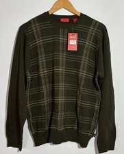 NWT IZOD Mens M Green Plaid Crew Neck Long Sleeve Sweater Grandpacore Dad Cotton