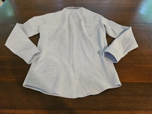 Camisa de vestir Zara para hombre azul tweed algodón manga larga abotonada calce ajustado pequeña Foto 3 de 4