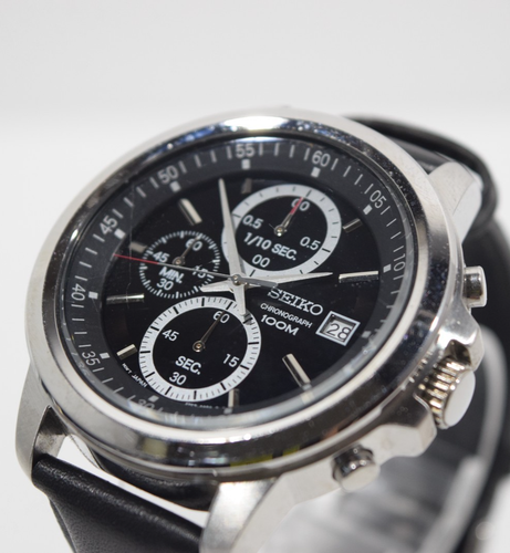 Herren Seiko Edelstahl Chronograph Uhr 4T57-00C0 schwarzes Zifferblatt neue Batterie getestet