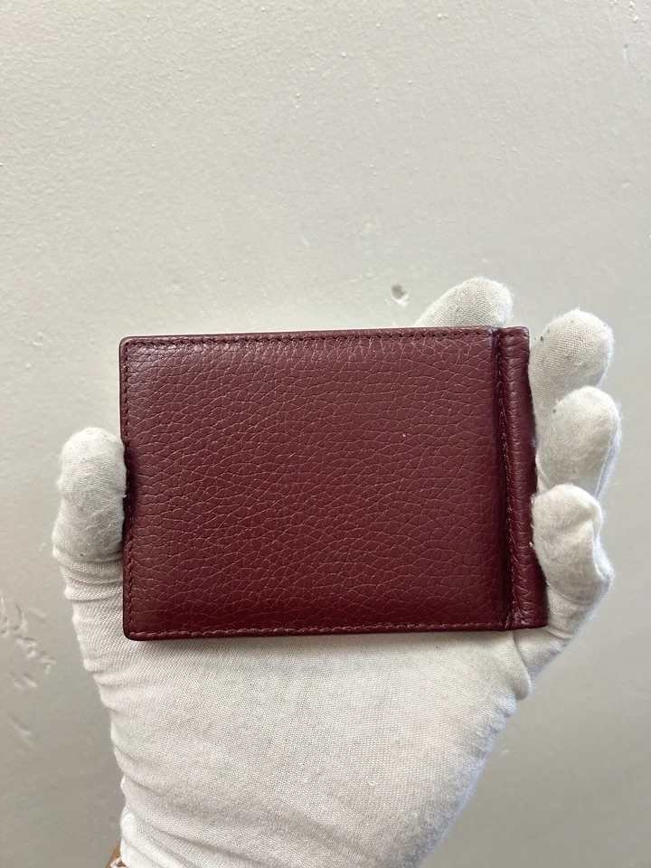 Gucci Slim Embroidered Gg Embossed Brown Maroon Leather Bifold Wallet Cash Clip - Image 3 of 4