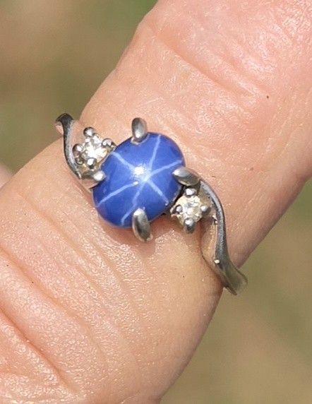 ~DESIGNER "925" STERLING SILVER w/ STAR SAPPHIRE & WHITE TANZANITE RING SIZE 7~