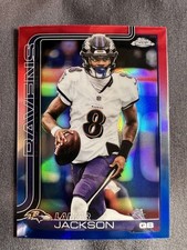 2025 Topps Chrome Football Lamar Jackson Red White & Blue Refractor #24 Ravens