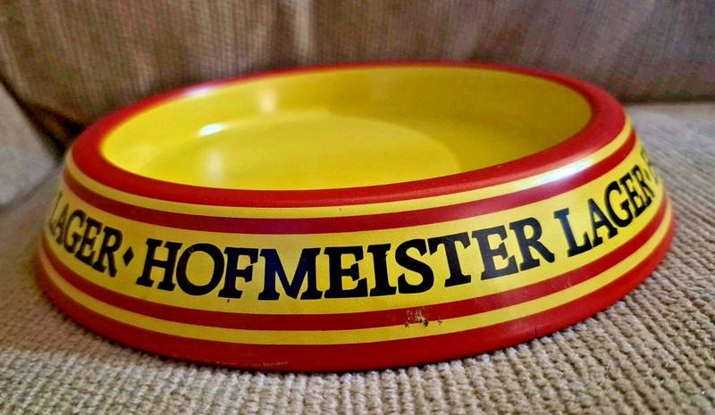 Hofmeister Lager Beer Yellow Red Tin Metal Dish Bowl Logo Vintage large man cave