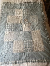 Vintage Y2K Hand Made Stitched Baby Boy/Girl Teddy Bear Quilt Blanket 43 x33