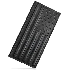 Long Wallet for Men Leather, Mens Checkbook Wallet Rodeo, American Flag Black